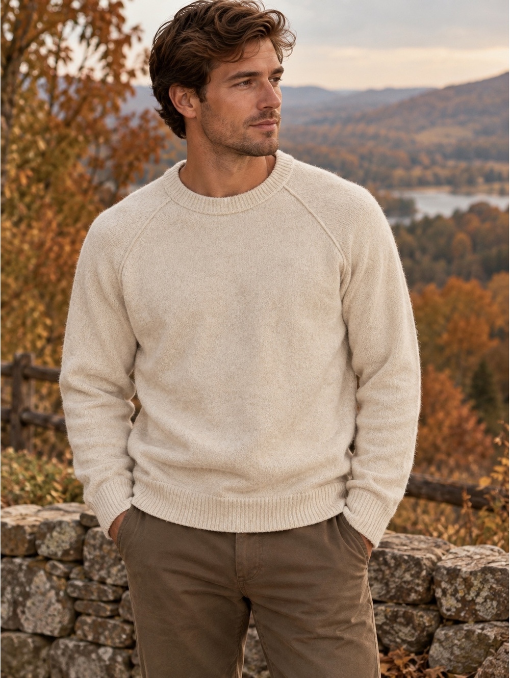 American Eagle Men’s Cream Crewneck Pullover Sweater Fisherman’s Academia Sz XL